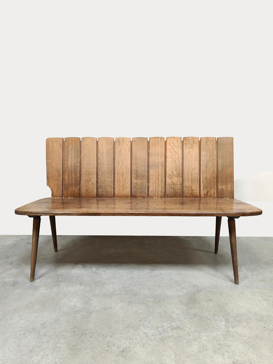 Banc en chêne brutaliste des années 1960