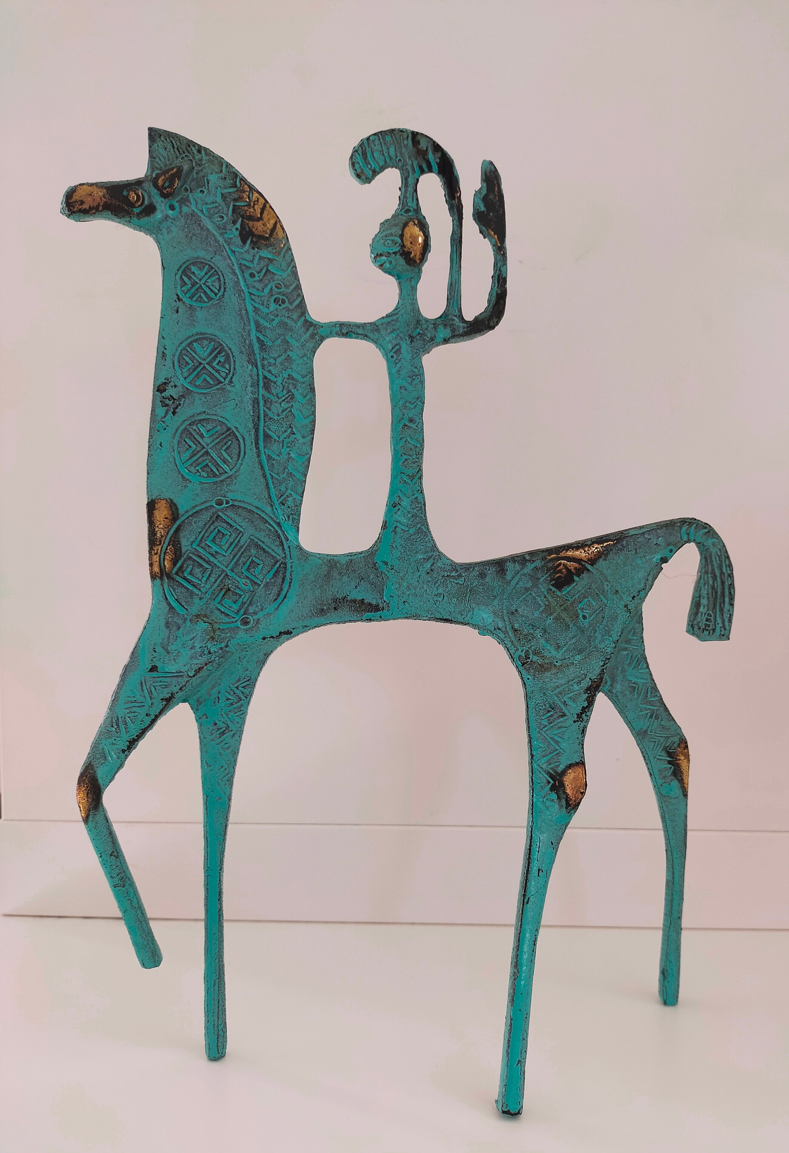 Vintage brass statue etruscan horse Greece