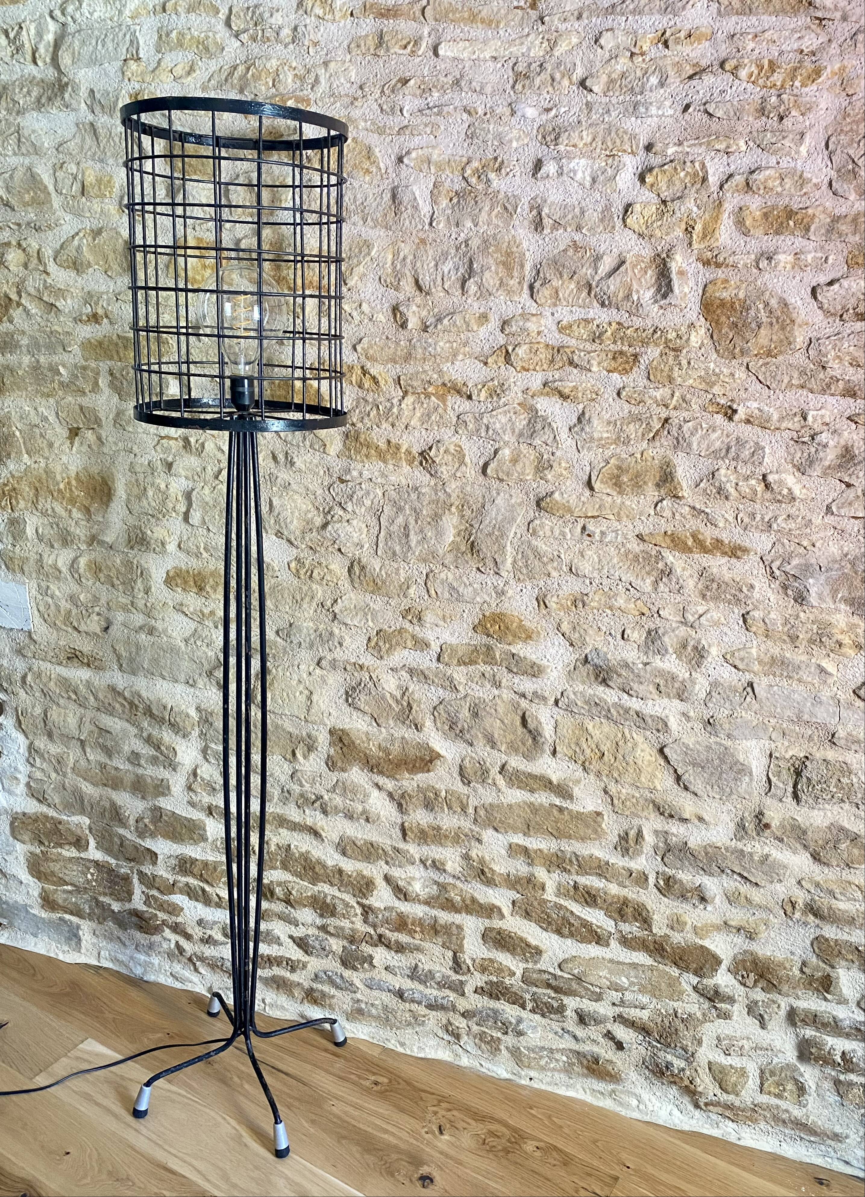 Lampadaire cage en métal 1950