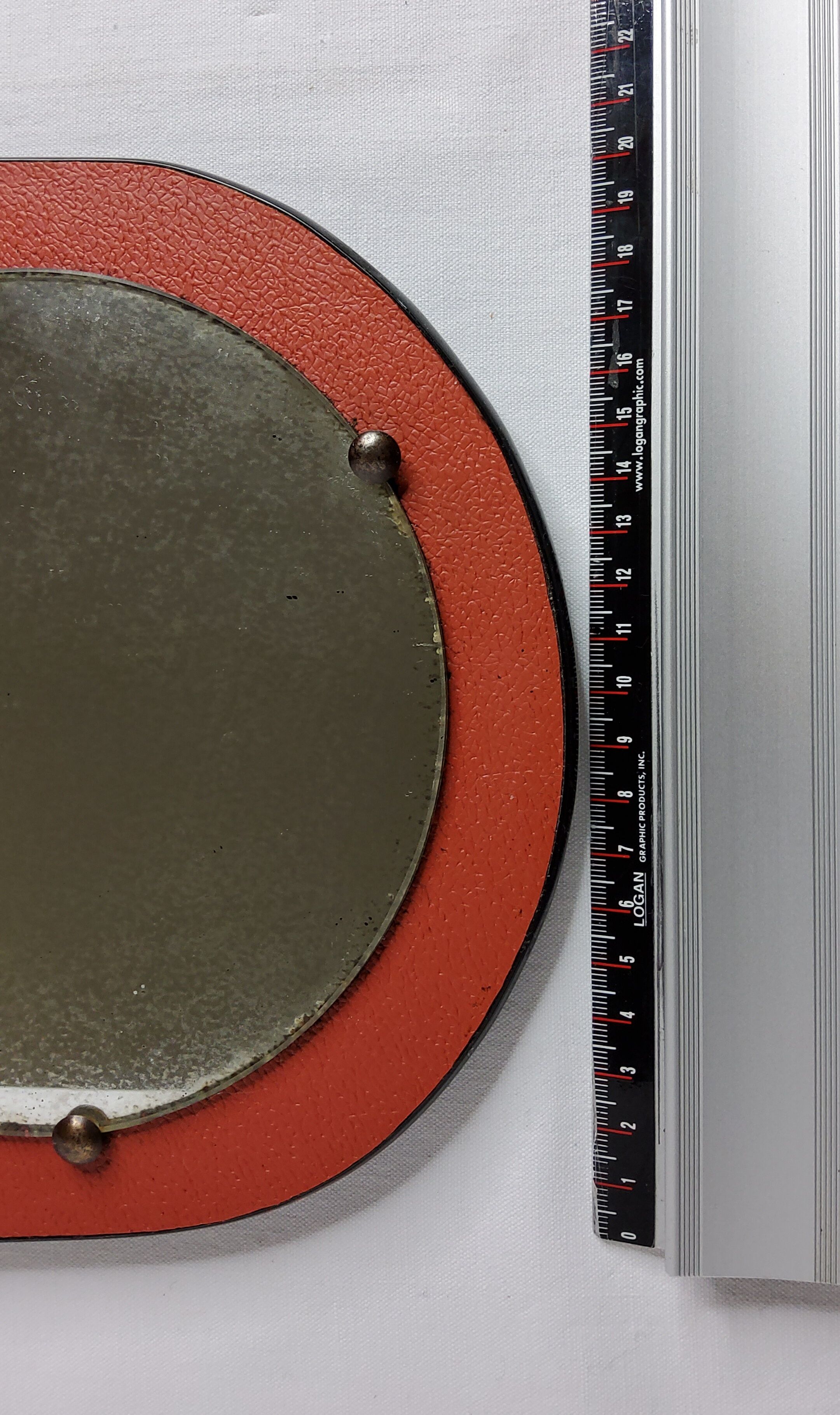 Vintage wall coat rack with round mirror, 4 hooks, 68 cm