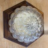 Plafonnier en verre moulé et contour bois, Massive Leuchten, Allemagne, vintage, années 80