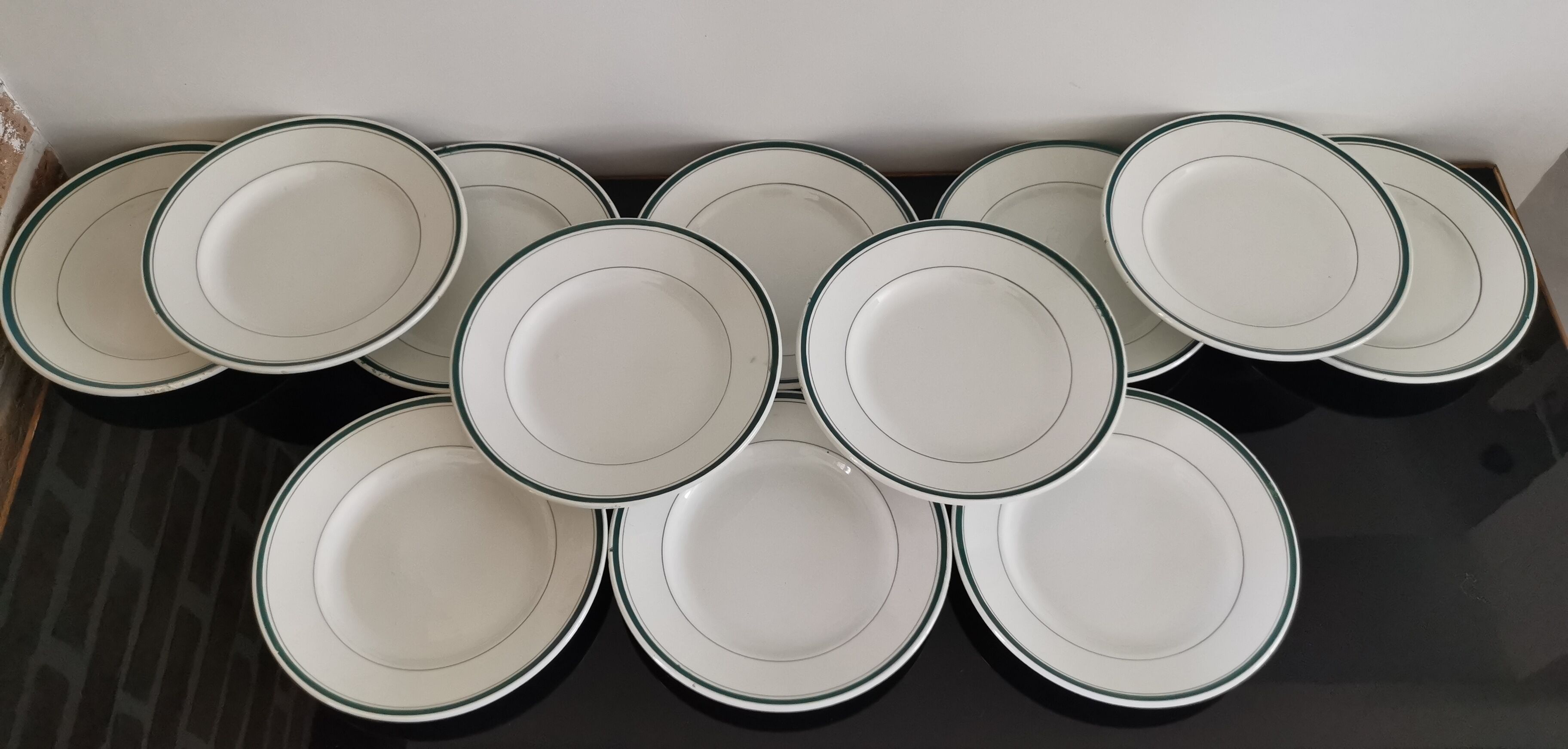 2 x 6 assiettes plates Moulin Des Loups Hamage liseré vert