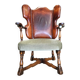 Rare leather and oak wing chair designed by Theo Ruth for Artifort / f 297 from 1949