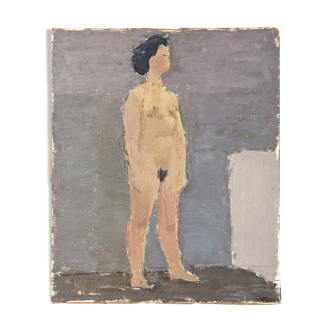 Mid-Century Modern Swedish "Nude by Lavender" Vintage Figurative Oil Painting