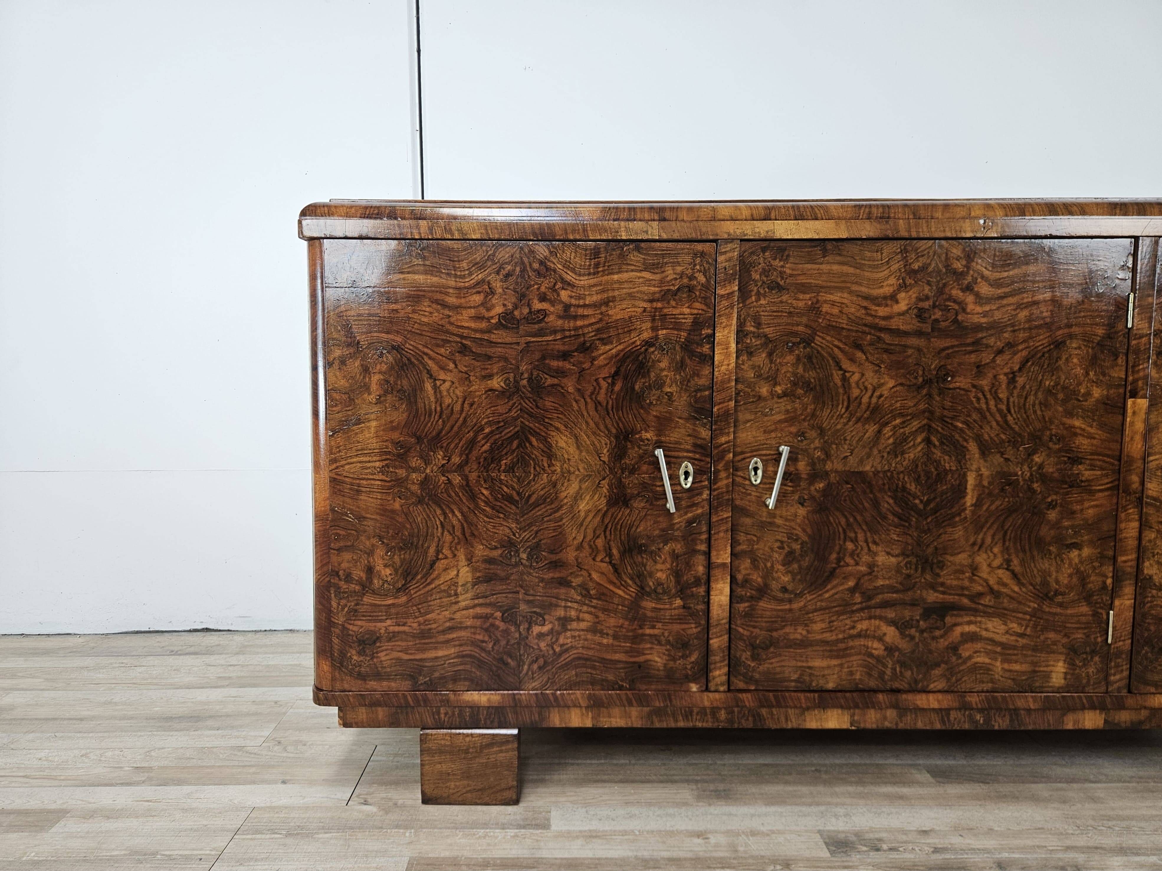 1940s Art Deco walnut sideboard with three doors