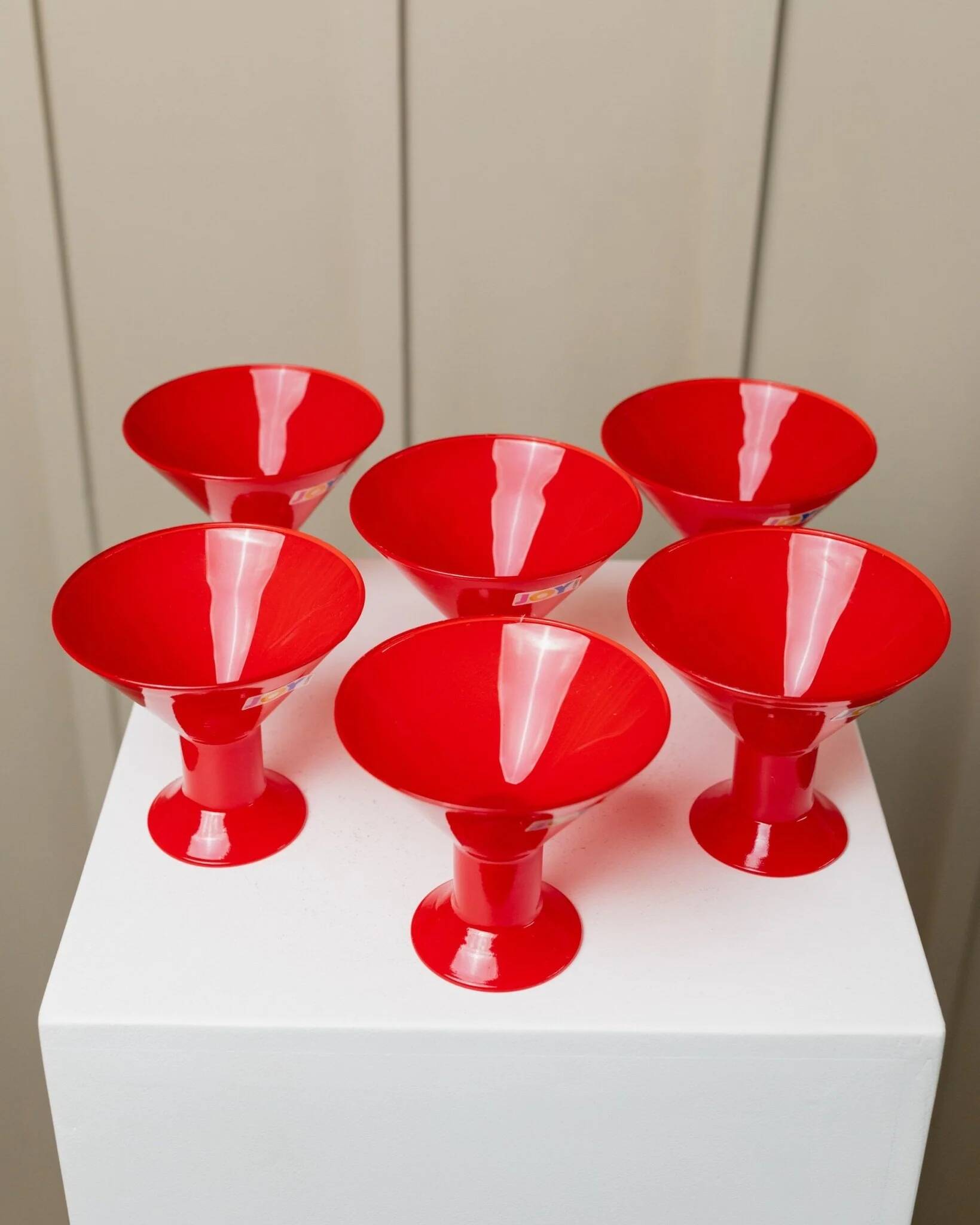 Six Red Glass Joy by Leonardo Drinking Glasses - Postmodern Memphis Style, 1980s Italian Vintage Glassware