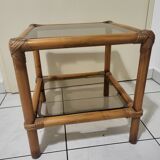 Table, side table in rattan and smoked glass from the 60s, vintage