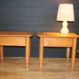 Pair of bedside tables with drawers in solid elm
