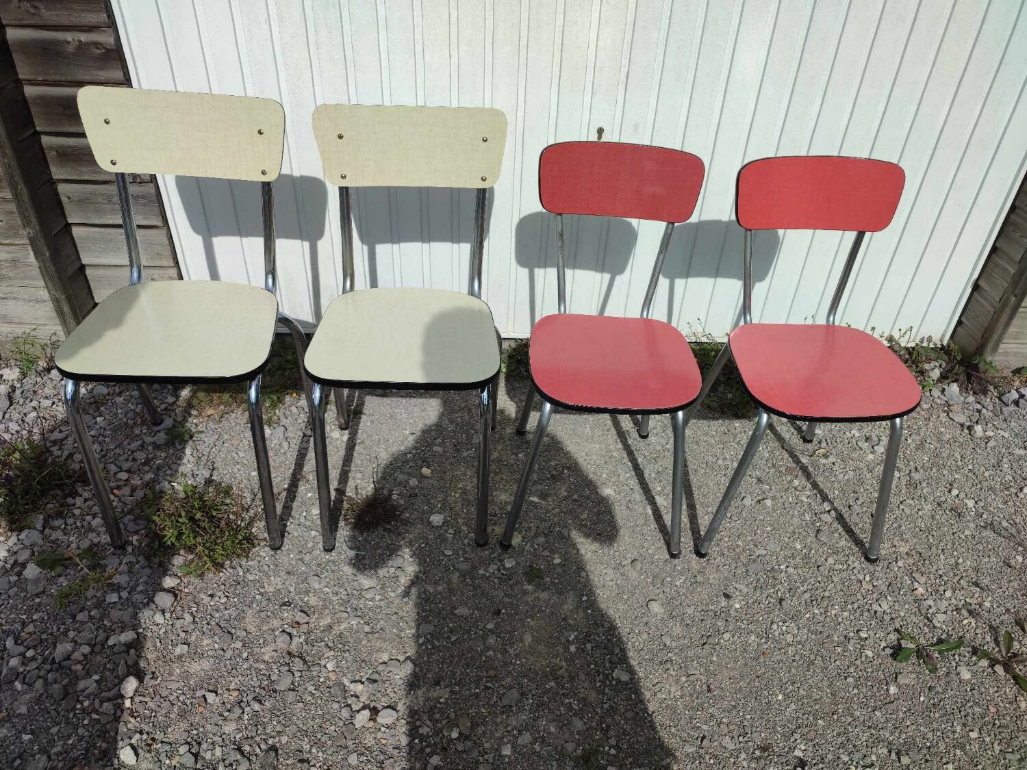 4 vintage red and light yellow Formica chairs