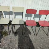 4 chaises formica rouge et jaune clair vintage