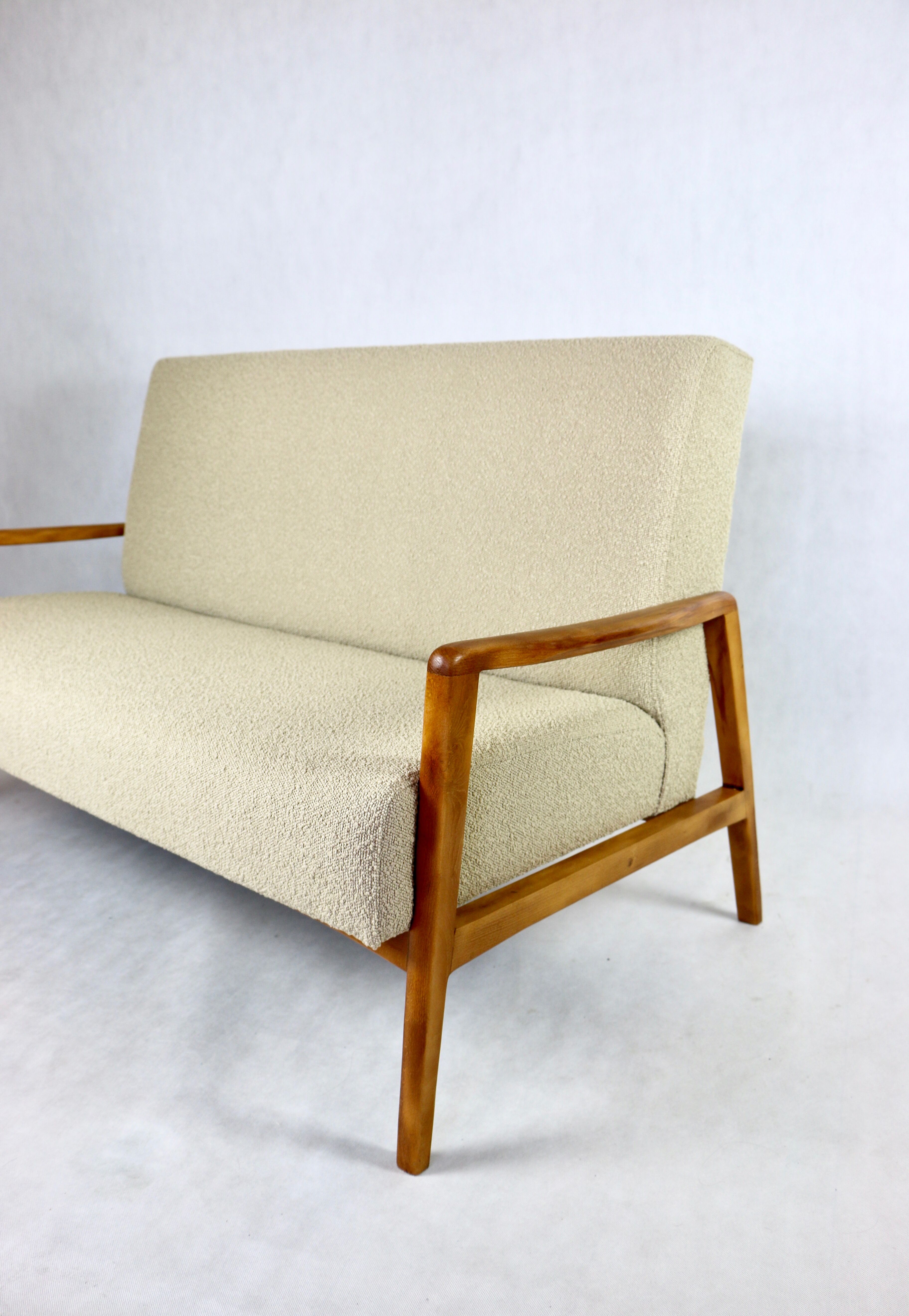 Set of vintage beige boucle sofa and armchair, 1970s