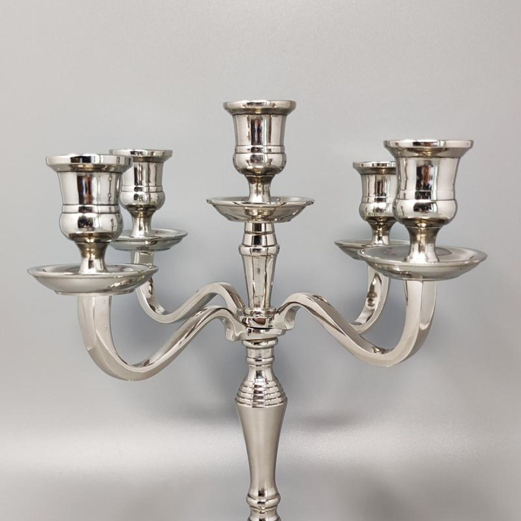 1950s Stunning Candelabra for Five Candles in Stainless Steel. Handmade. Made in Italy