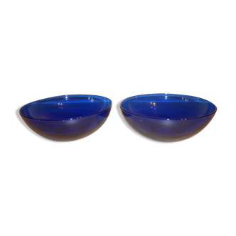 Set of 2 low cuts in transparent blue glass