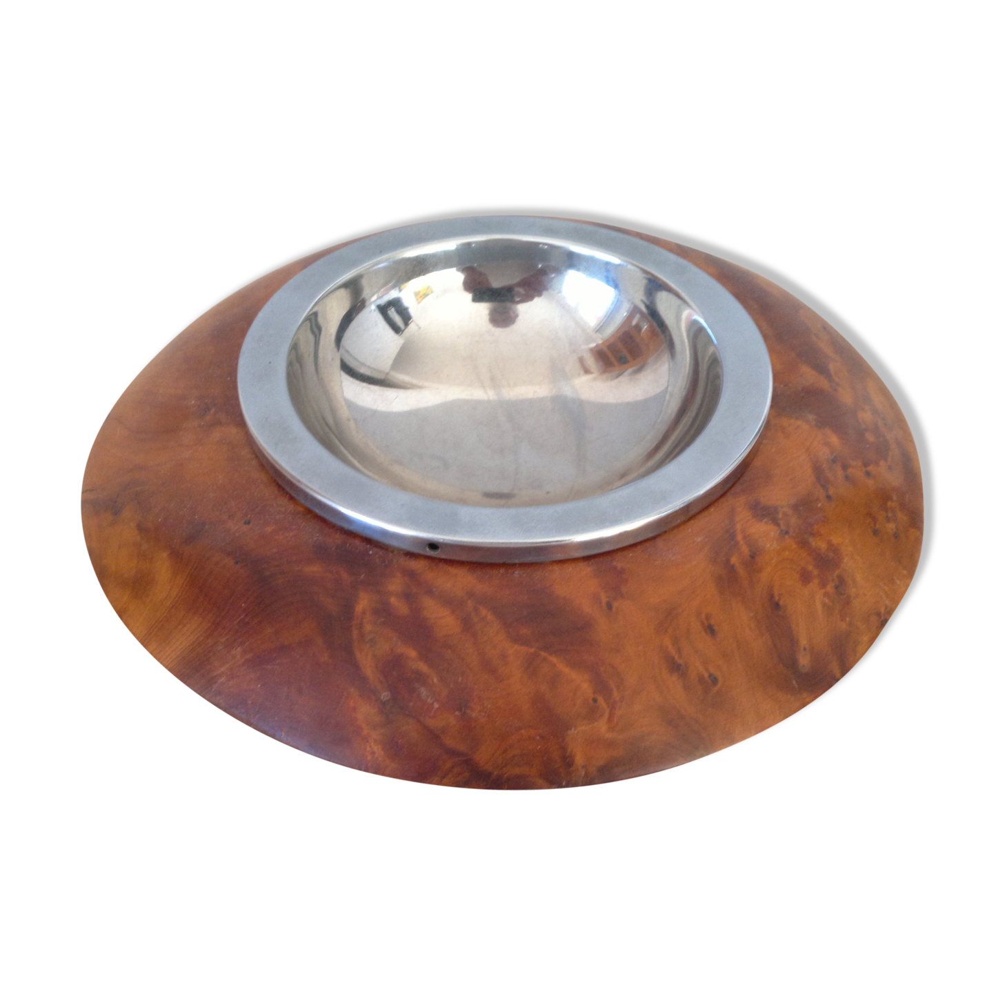 Modernist ashtray in walnut and metal