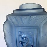Art Deco vase in blue frosted glass 19 cm