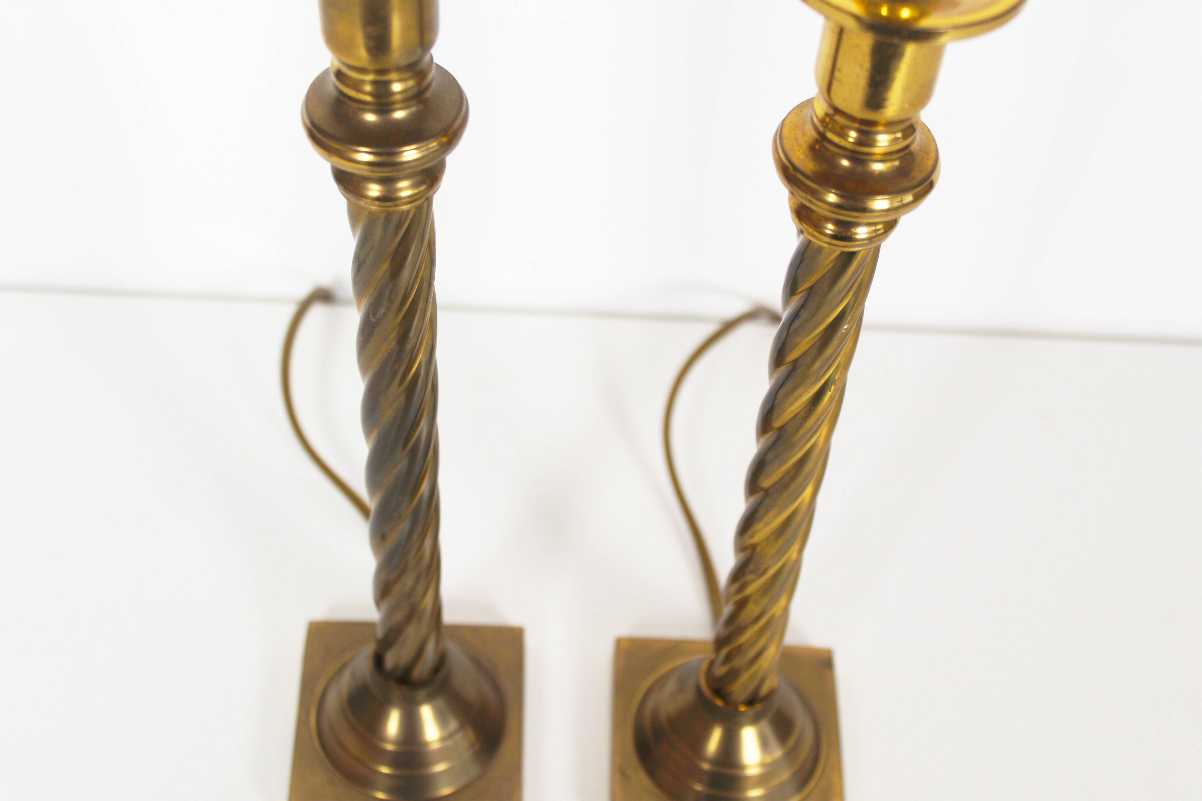 Vintage pair of Brass Column Table Lamps by Kullmann
