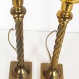 Paire de lampes de table à colonne en laiton vintage par Kullmann