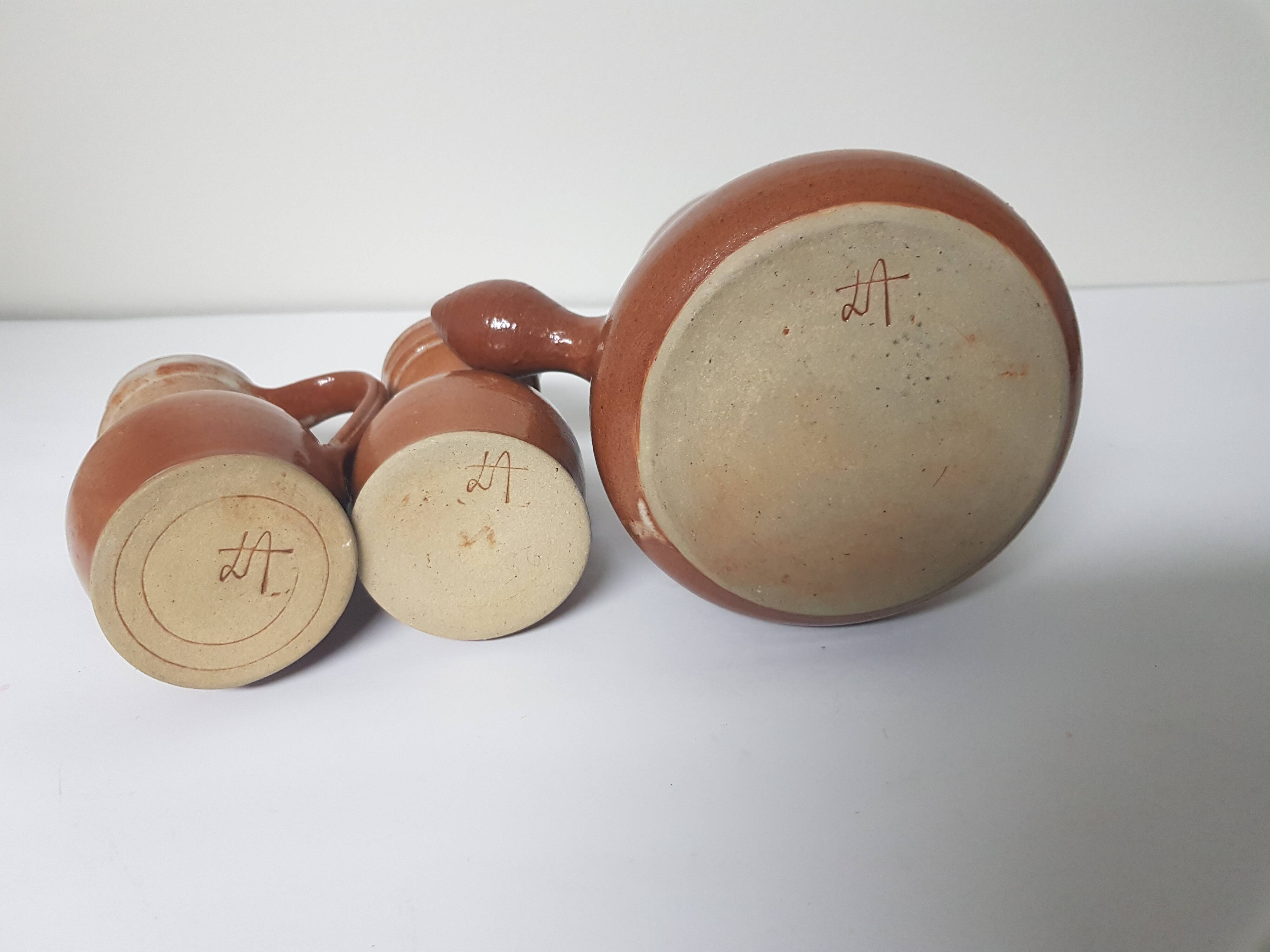 Set of 3 ceramic pitchers / milk jugs Signed Daniel Auger (Puisaye)