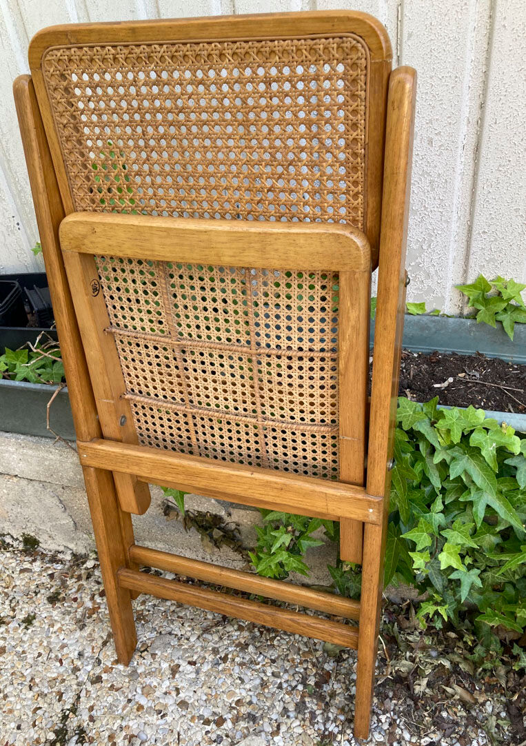 Lot de 3 chaises pliantes en bois et cannage