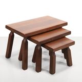 Set of three oak Brutalist nesting tables, 1970's