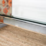 Chrome coffee table with its bisauté glass
