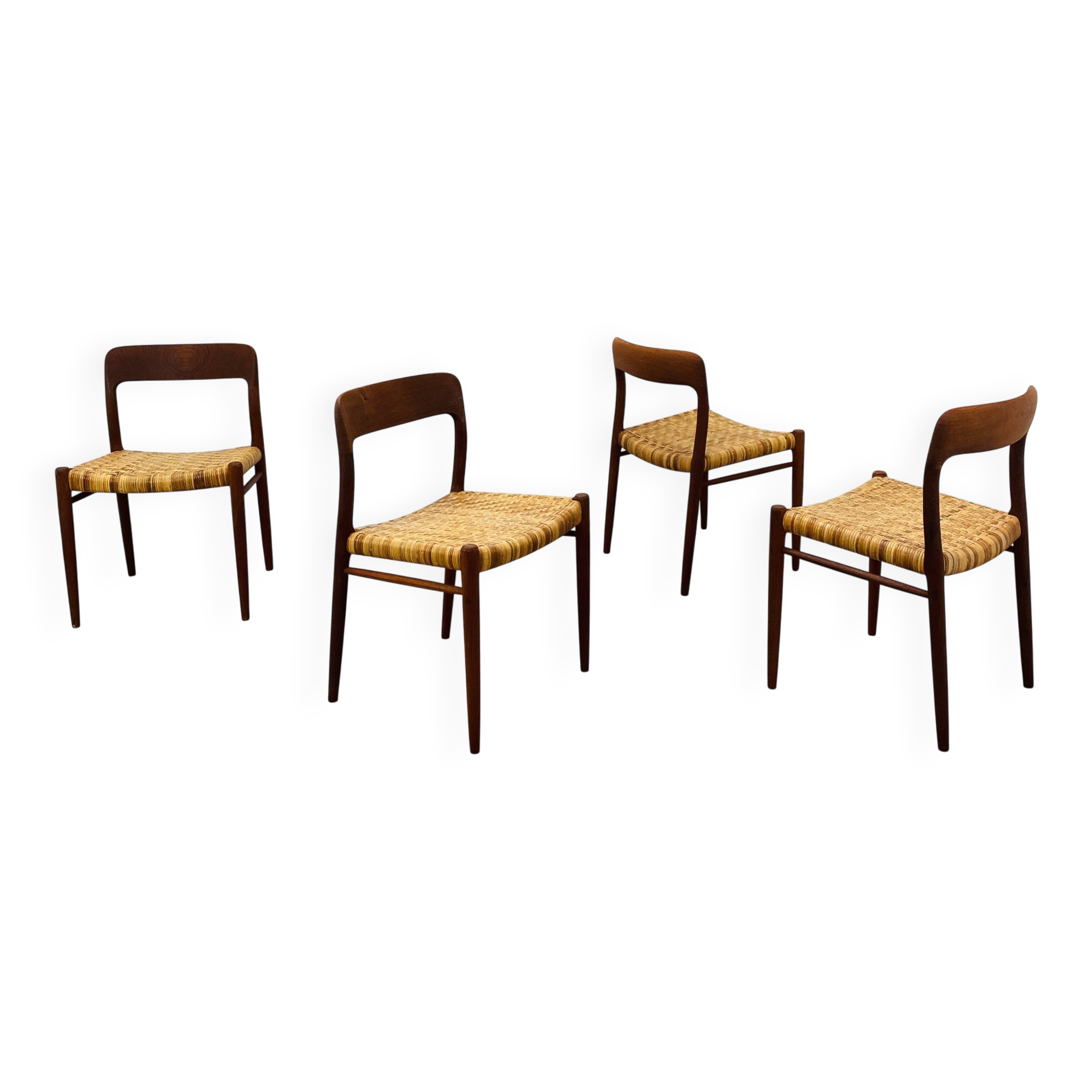 4 chairs 75 by Niels Otto Moller, Scandinavian design, teak
