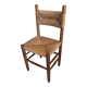 Brutalist vintage beech chair and mid-century straw