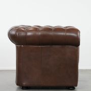 Brown cowhide leather Chesterfield club armchair in English style