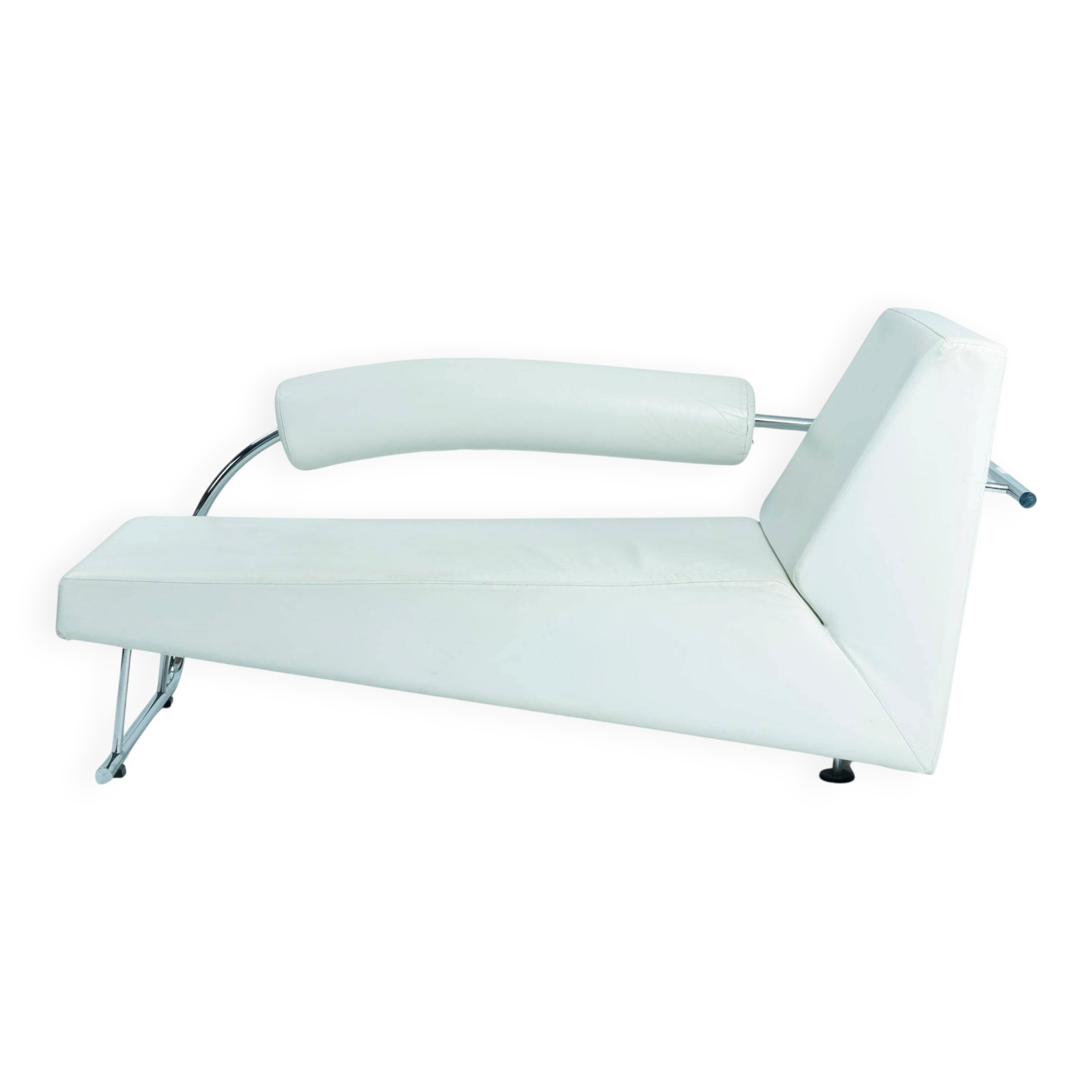 Dutch design Rob Eckhardt chaise longue white leather tubular steel, 1980s