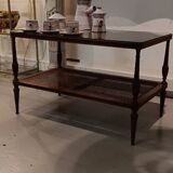 Mahogany coffee table / end table with rattan spacer shelf