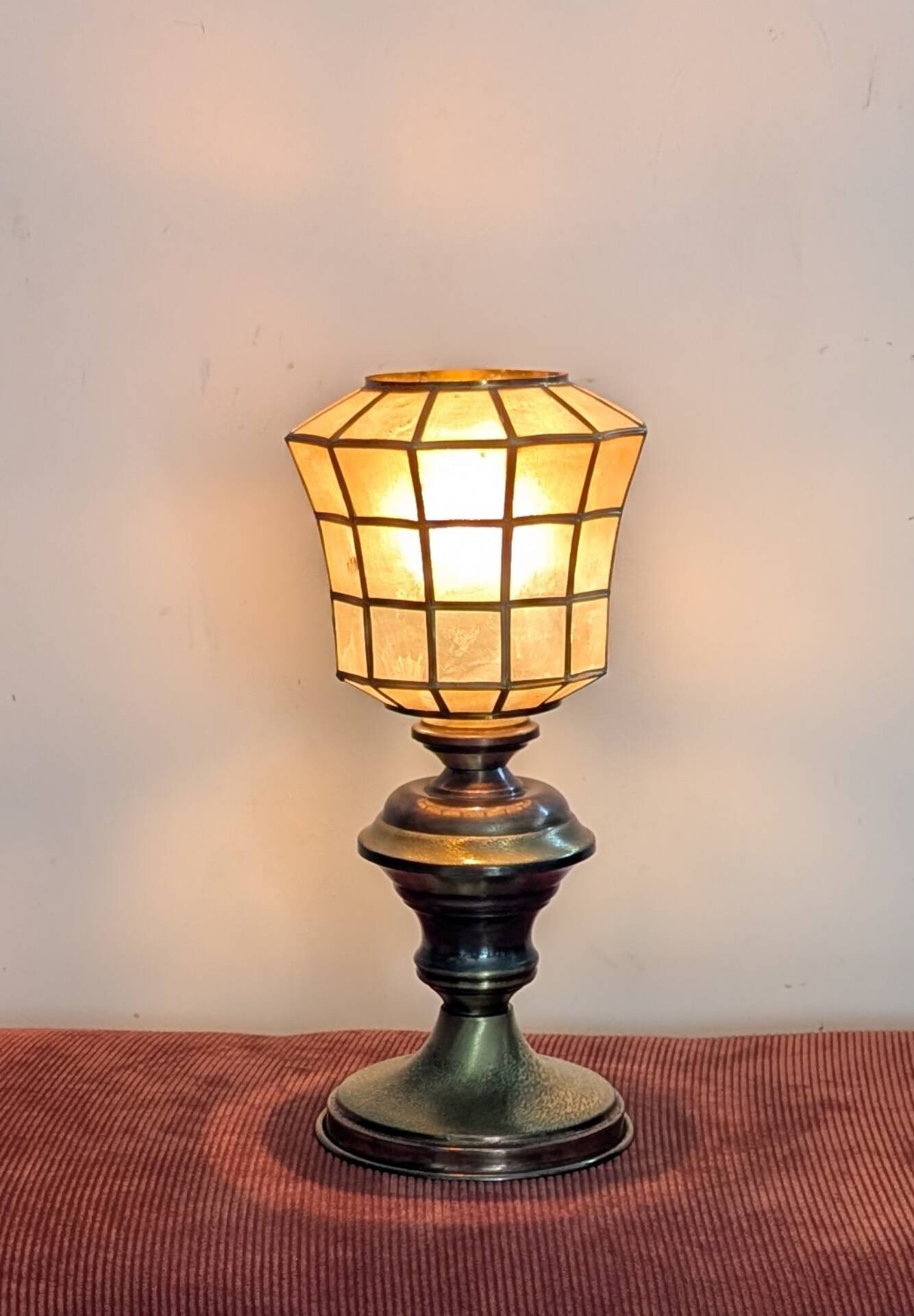 Brass and mother-of-pearl lamp. Lighthouse.