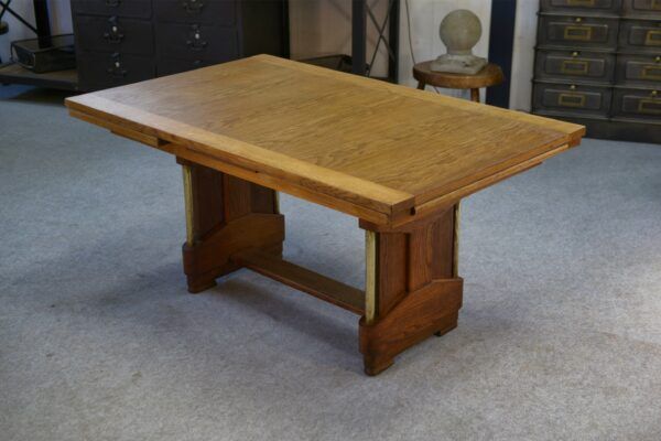 Large solid oak art deco table by Henri Bonjour 1930s