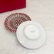 Pair of Baccarat Porcelain Coffee Cups and Saucers, Red Geometric Design