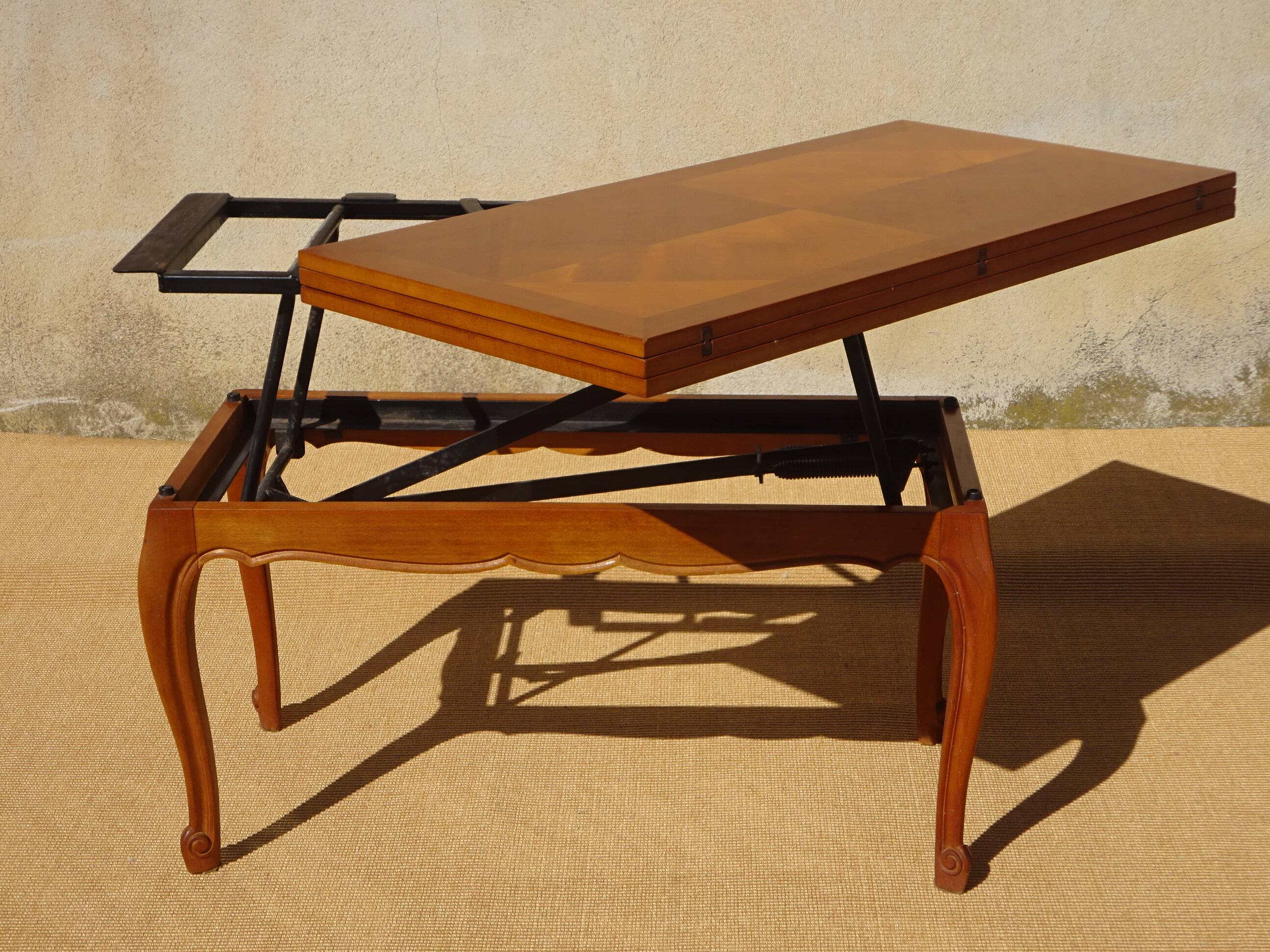 Coffee table, rises and opens, inspired by Albert Ducrot.