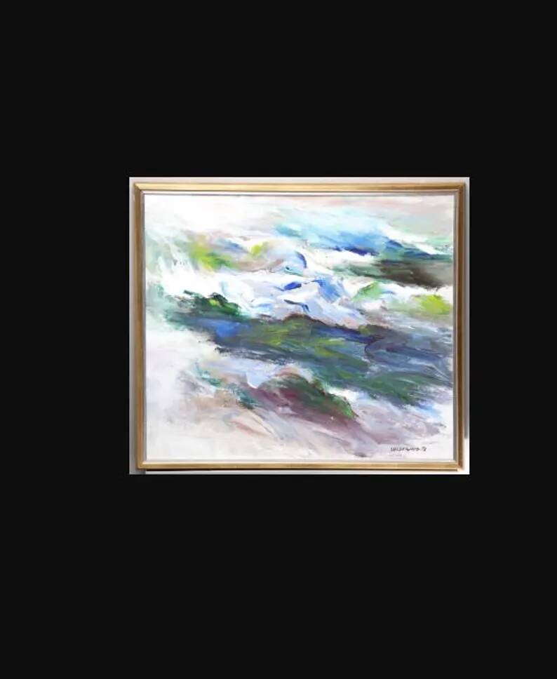Large Original Swedish Oil on Canvas – “Abstract Composition” by Johny Colebring – 1978 – Signed – Vintage & Framed – 83×73 cm