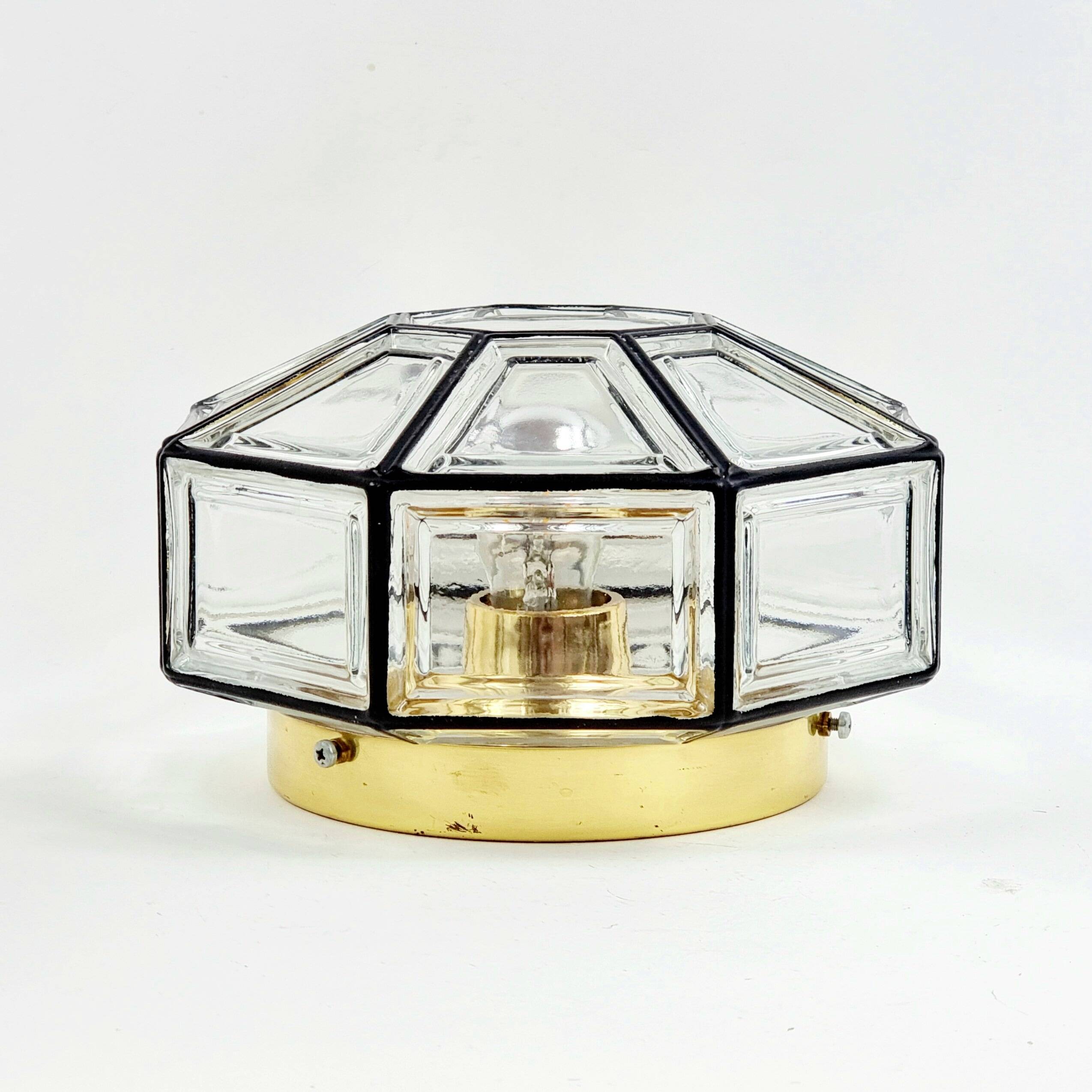 Plafonnier en verre et laiton du milieu du siècle, Limbourg, Allemagne, années 1960