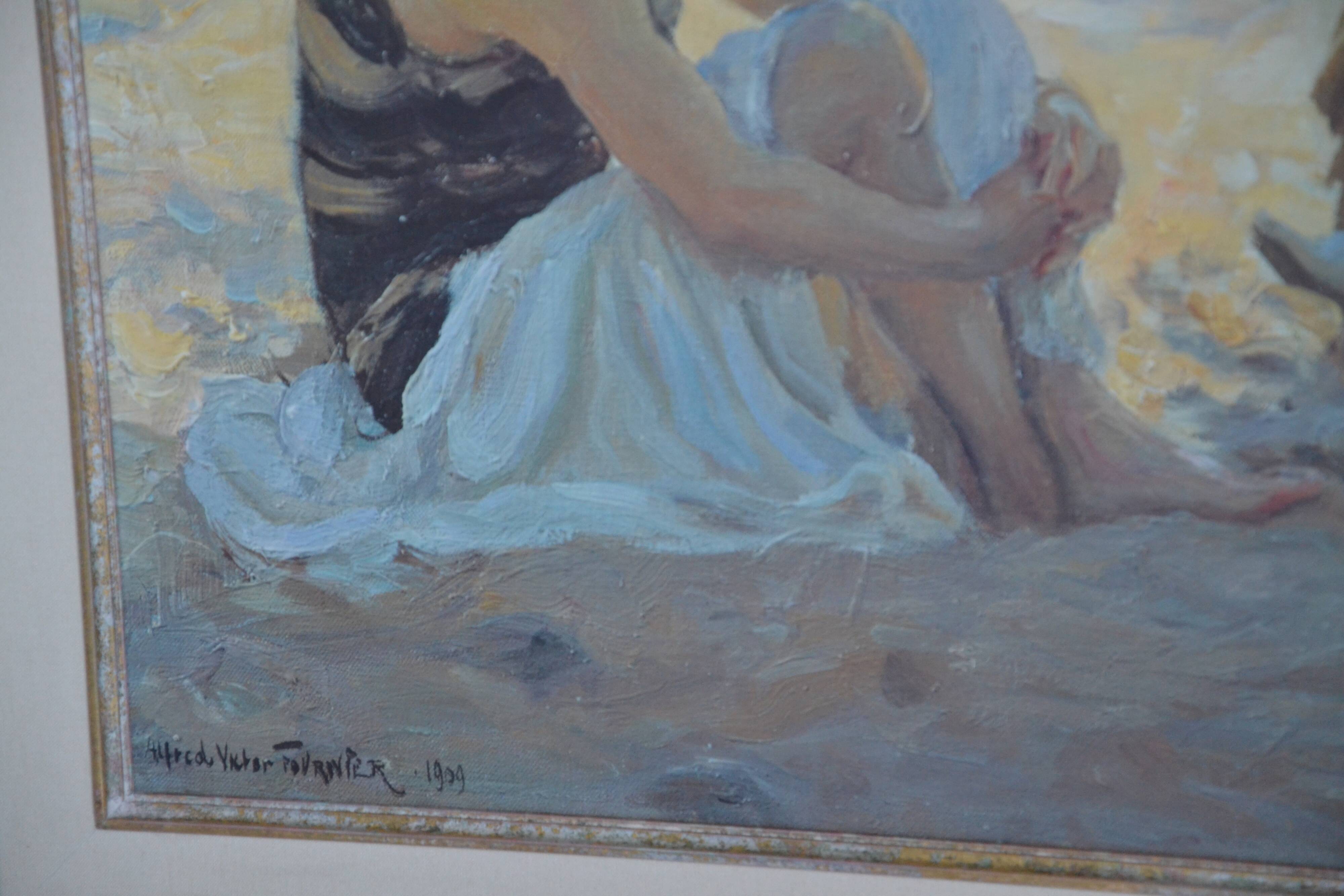 Painting Beach Scene Alfred Victor Fournier