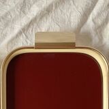 Duo of Art Deco serving trays in gold anodized aluminum and glass - MB Italy