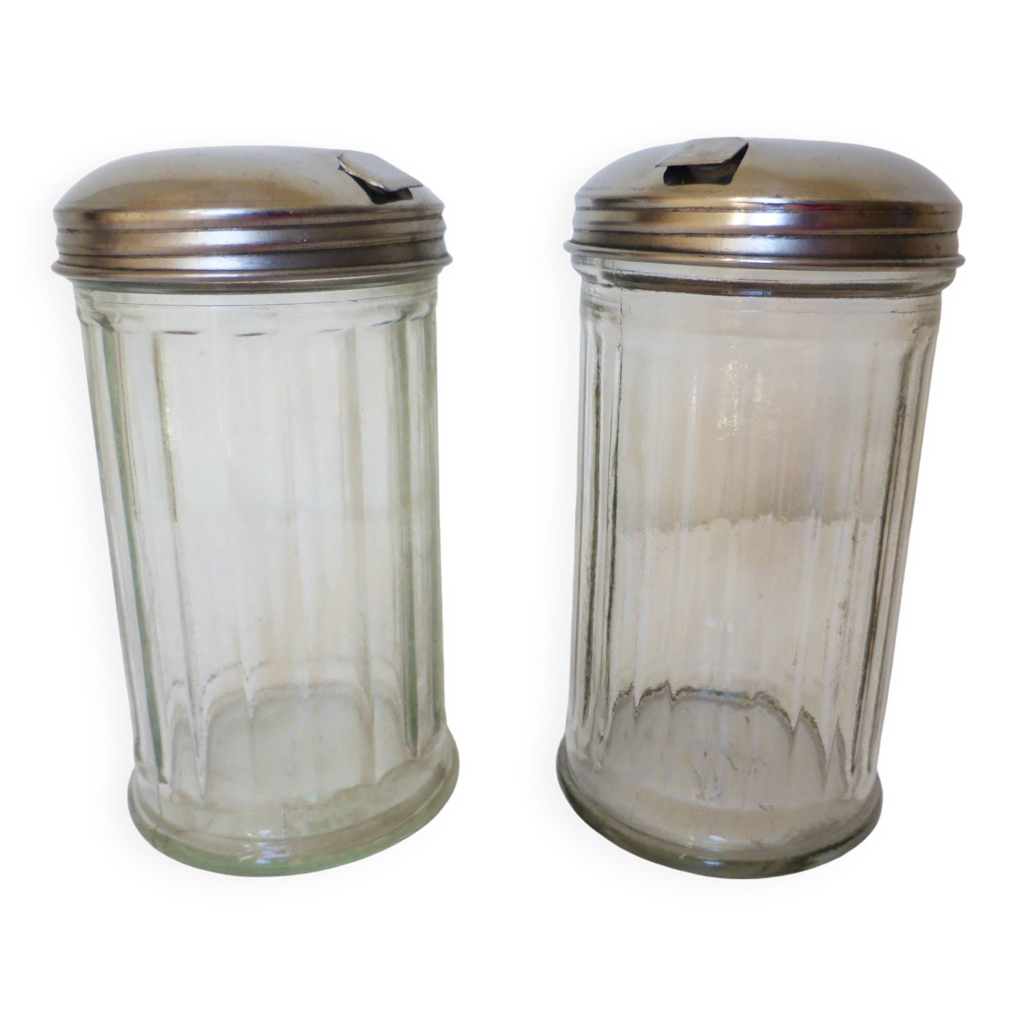 vintage glass and stainless steel sugar bowl