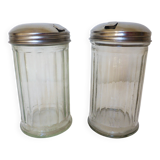 vintage glass and stainless steel sugar bowl