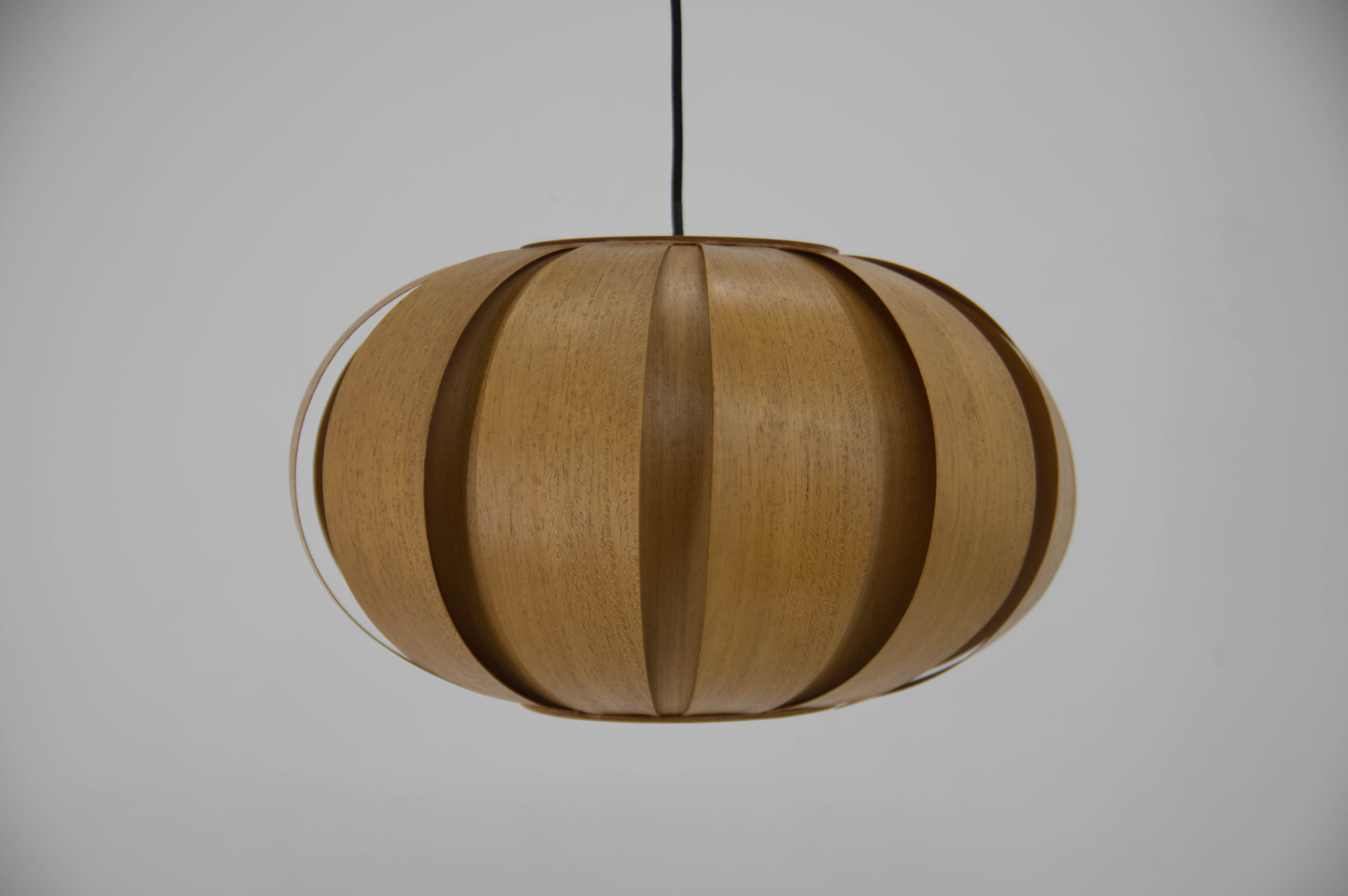Midcentury Wooden Veneer Pendant, ULUV, 1960s