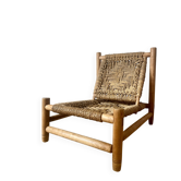 Fauteuil bas en bois et corde Audoux et Minnet 
