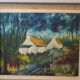 Tableau "les chaumières à la charrette" huile sur toile