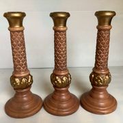 Trio de grands bougeoirs marron et doré