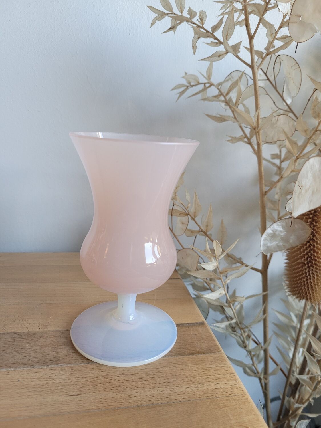 Pink and white opaline vase