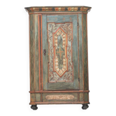 Rustic Weathered Farmhouse Folk Art Painted Bridal Cabinet from 1798