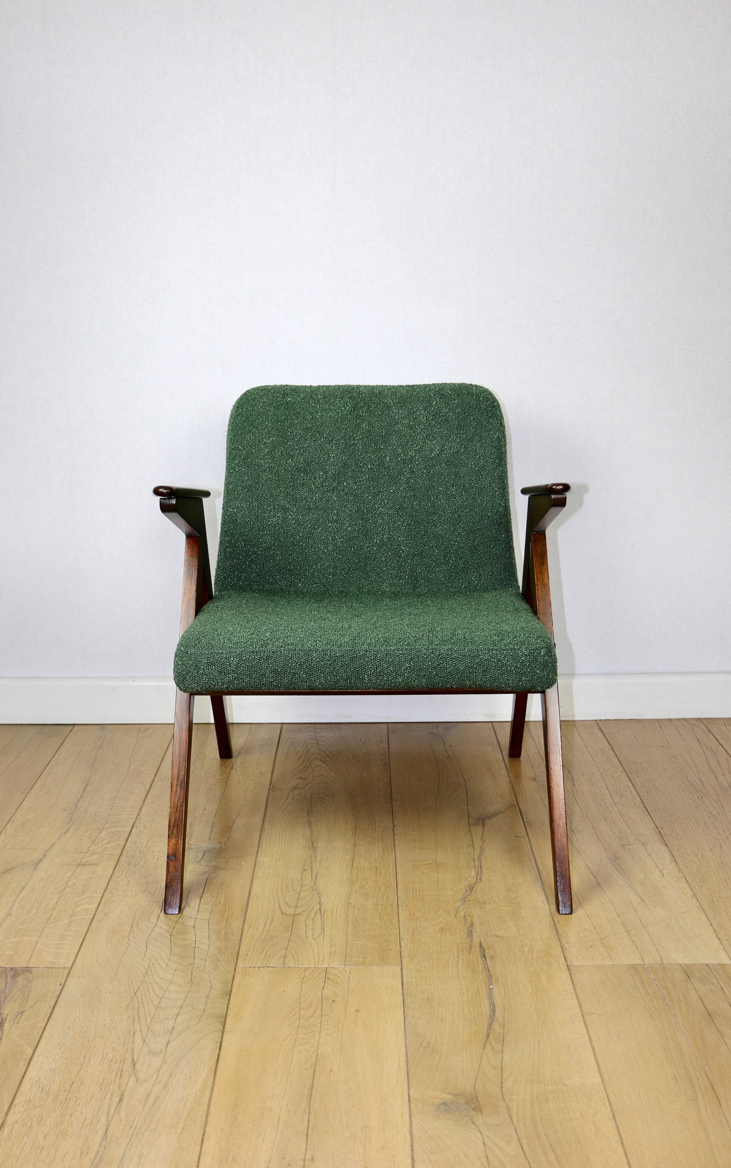 Fauteuil Bunny, bouclé vert des années 1970 par J. Chierowski