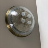 Ice glass bubble brass ceiling light by Hillebrand Leuchten, Germany, 1970s