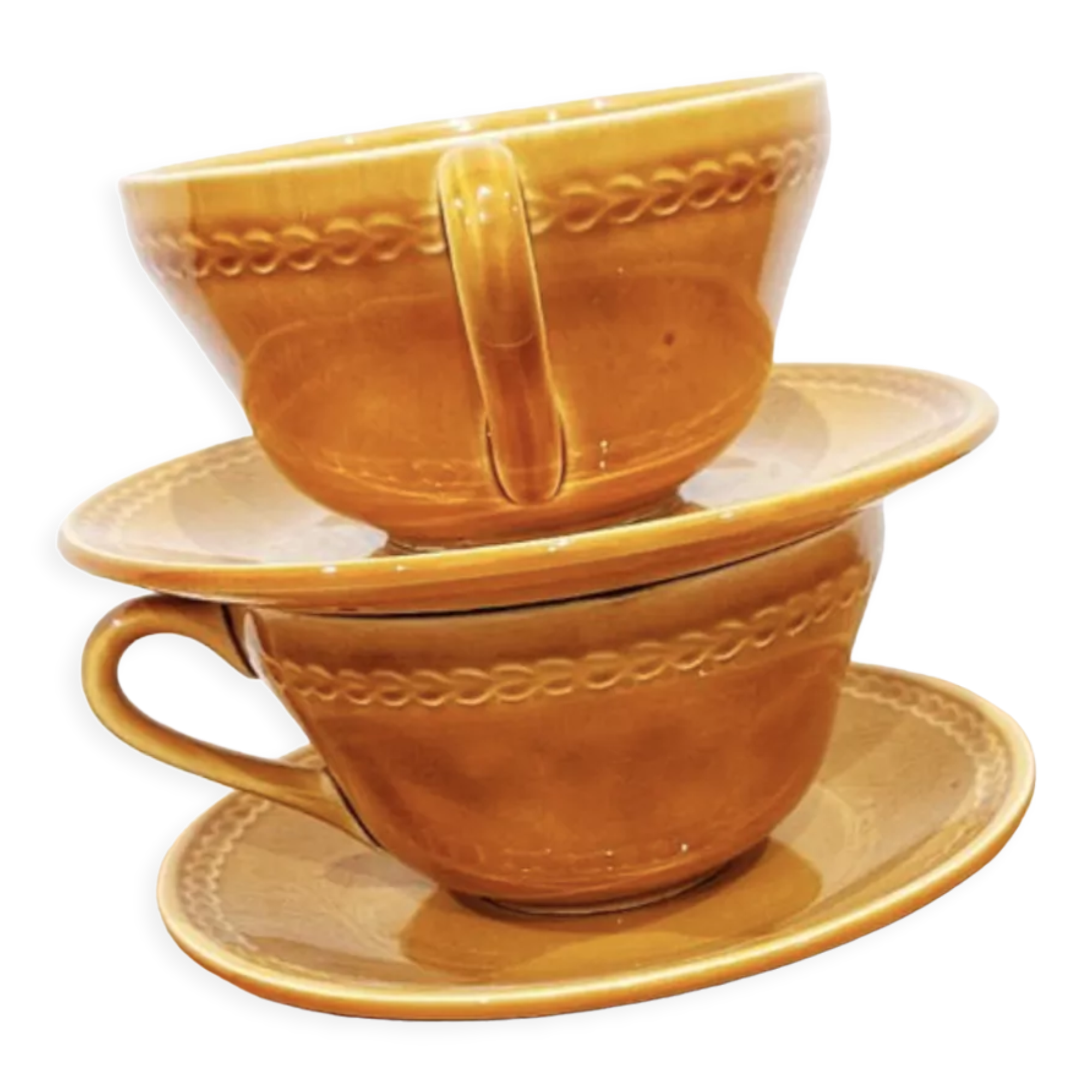 2 cups and saucers vintage '70 honey color