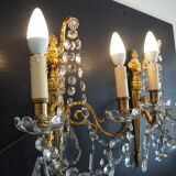 Pair of wall lamps two bronze lights with grapevines and crystal garlands – Louis XV style